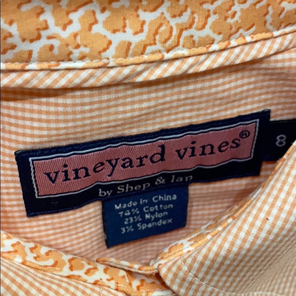 Vineyard Vines Orange Gingham Button Down Size 8 - image 3
